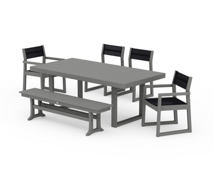 POLYWOOD® EDGE Sling 6-Piece Dining Set with Bench in Slate Grey / Black Sling