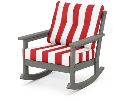 POLYWOOD® Vineyard Deep Seating Rocking Chair in Slate Grey / Cabana Stripe Crimson