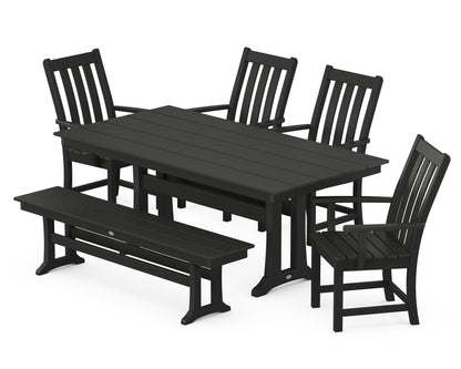 POLYWOOD® Vineyard 6-Piece Arm Chair Farmhouse Dining Set with Trestle Legs and Bench in Black