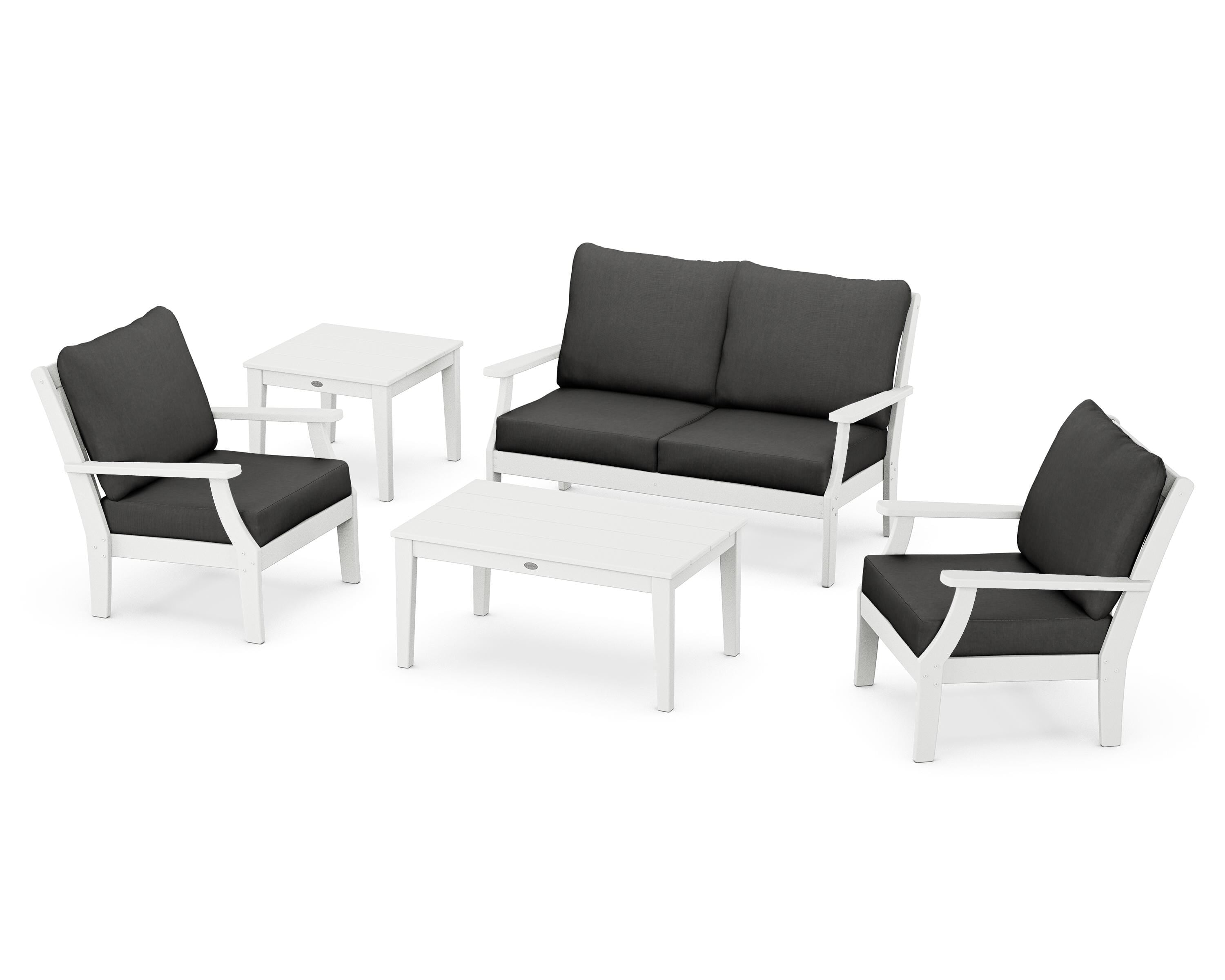 POLYWOOD® Braxton 5-Piece Deep Seating Set in White / Spectrum Carbon