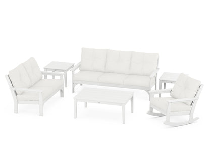 POLYWOOD® Vineyard 6-Piece Deep Seating Set in White / Natural Linen
