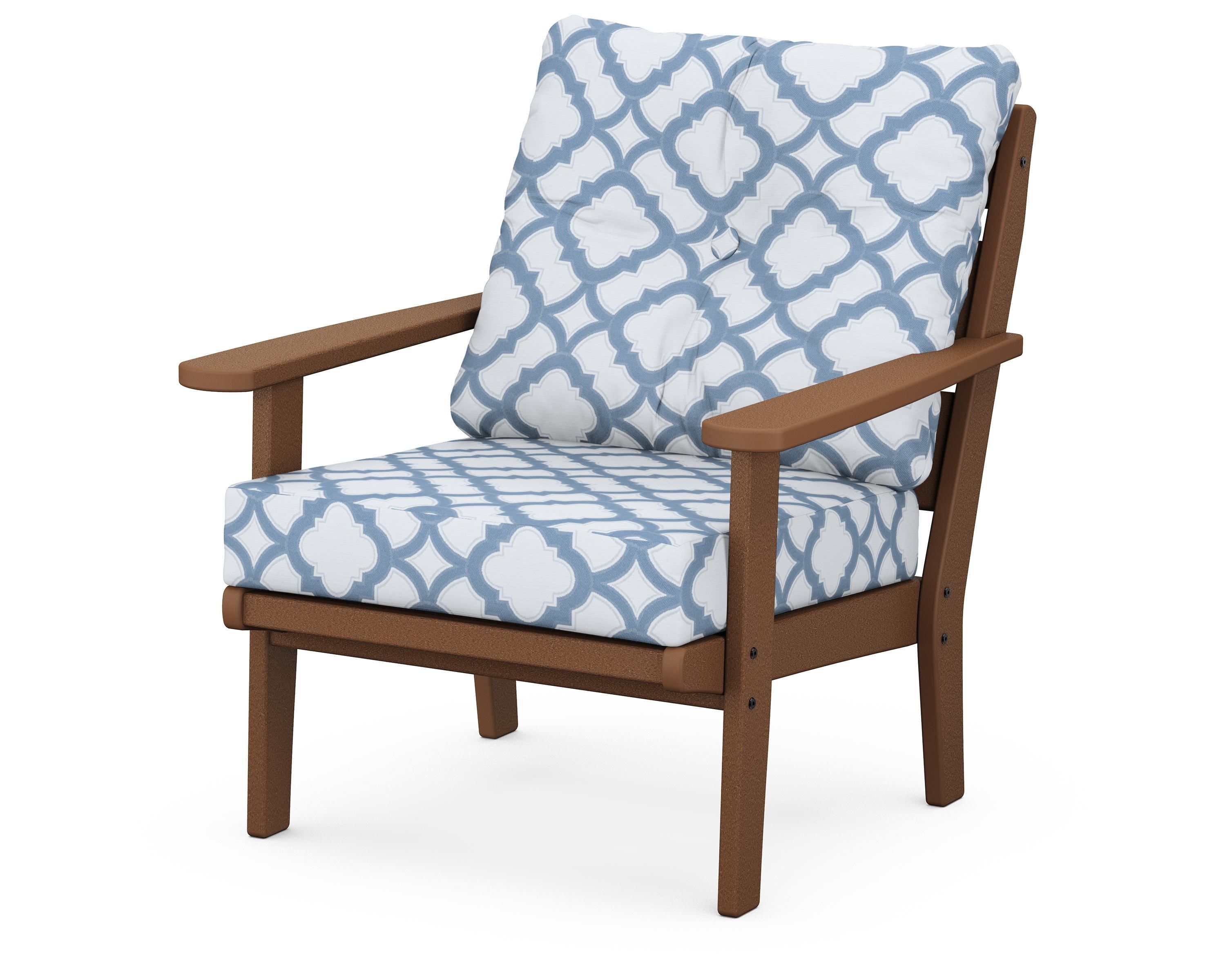 POLYWOOD® Lakeside Deep Seating Chair in Teak / Trellis Sky Blue