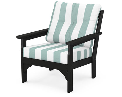 POLYWOOD® Vineyard Deep Seating Chair in Black / Cabana Stripe Glacier Spa