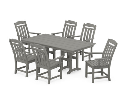 Country Living Cottage Arm Chair 7-Piece Farmhouse Dining Set in Slate Grey