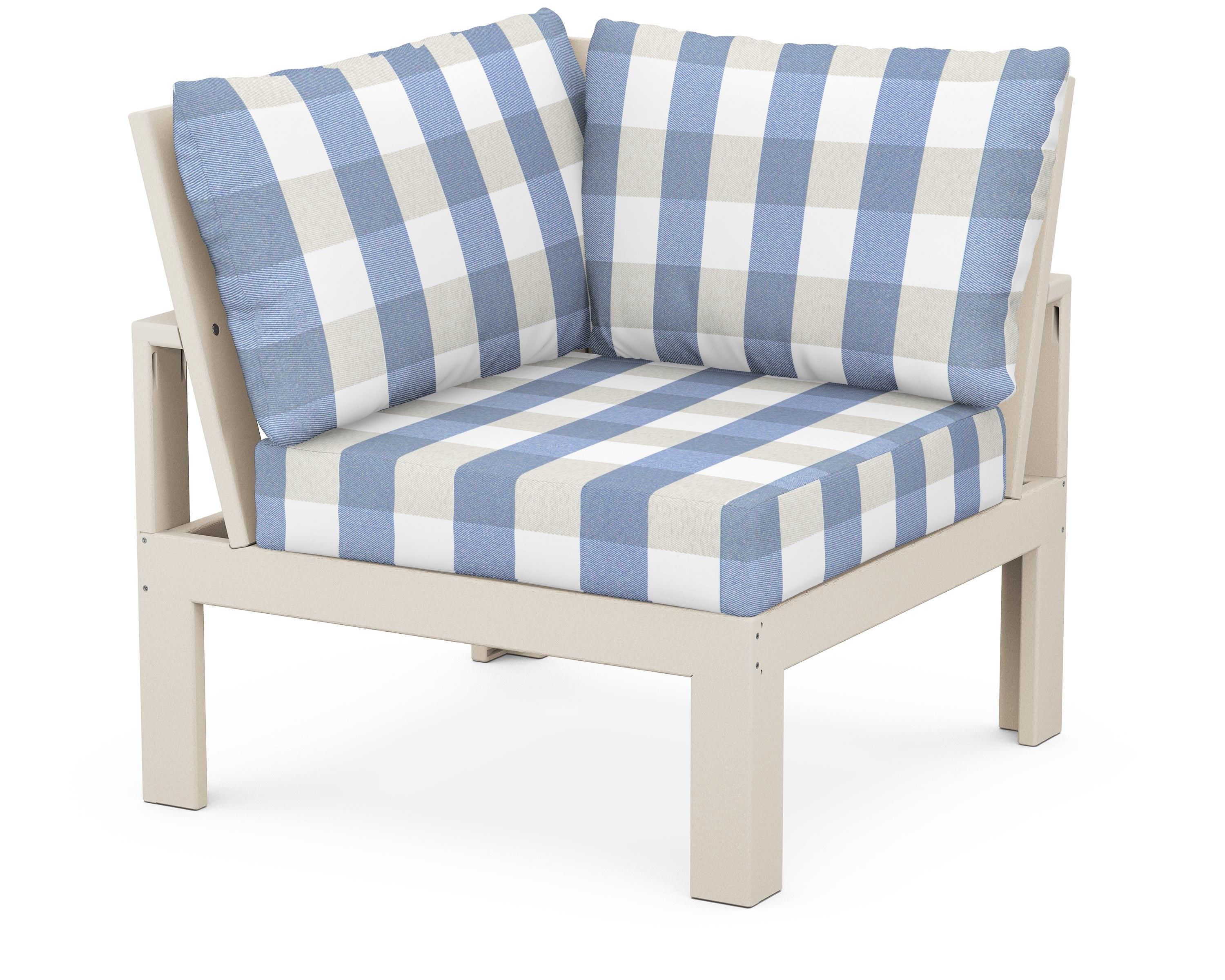 Unbranded Modular Corner Chair in Sand / Buffalo Plaid Sky Blue