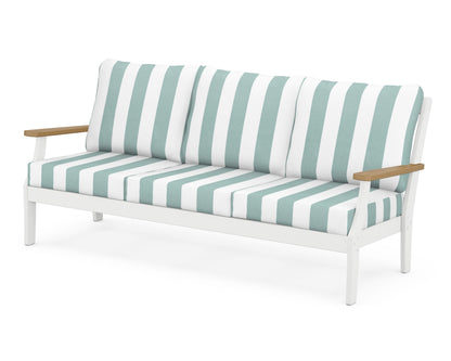 POLYWOOD® Braxton Deep Seating Sofa in White / Natural / Cabana Stripe Glacier Spa