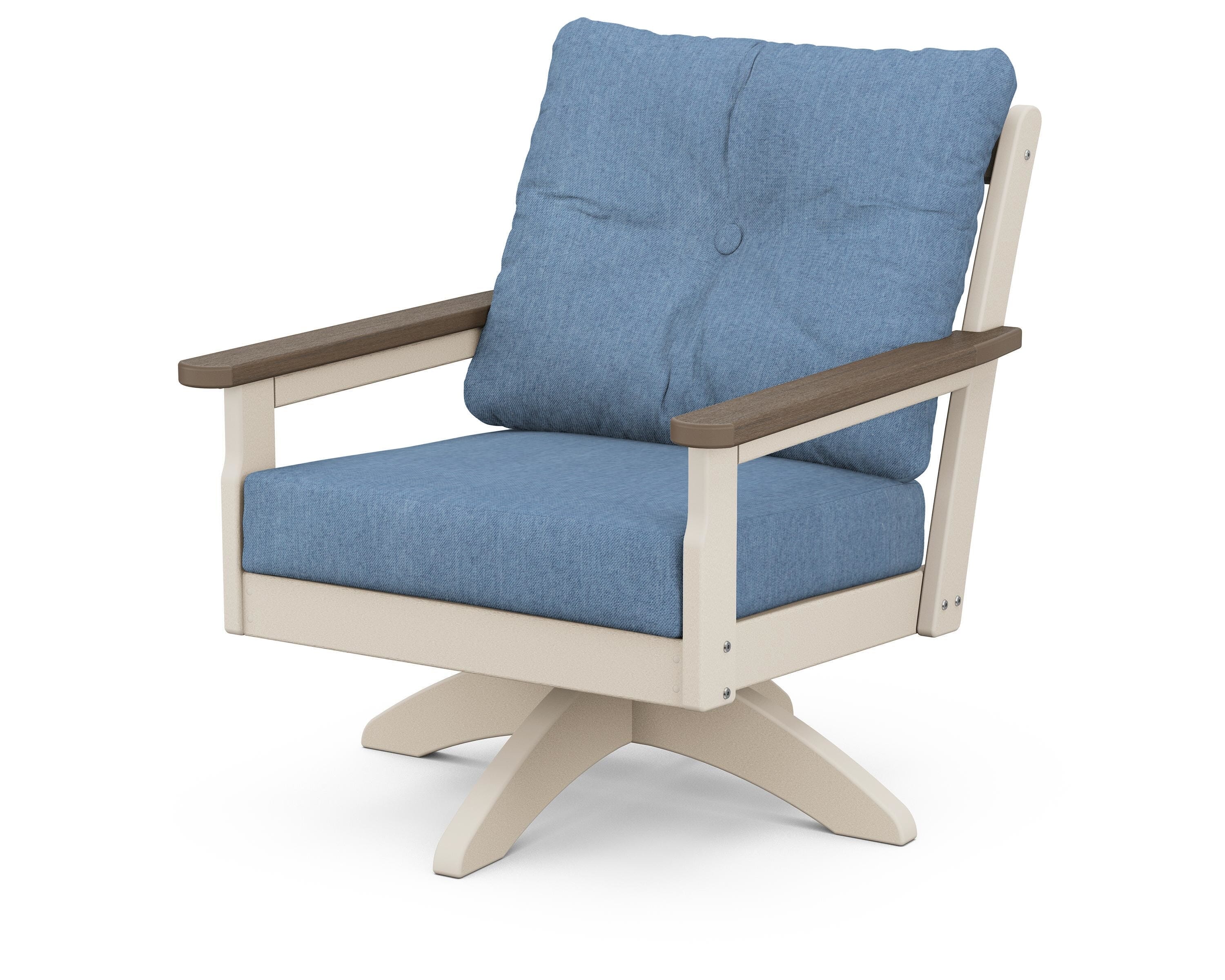 POLYWOOD® Vineyard Deep Seating Swivel Chair in Sand / Kona / Sky Blue