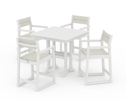 POLYWOOD® EDGE Sling Arm Chair 5-Piece Farmhouse Counter Set with Trestle Legs in White / Parchment Sling