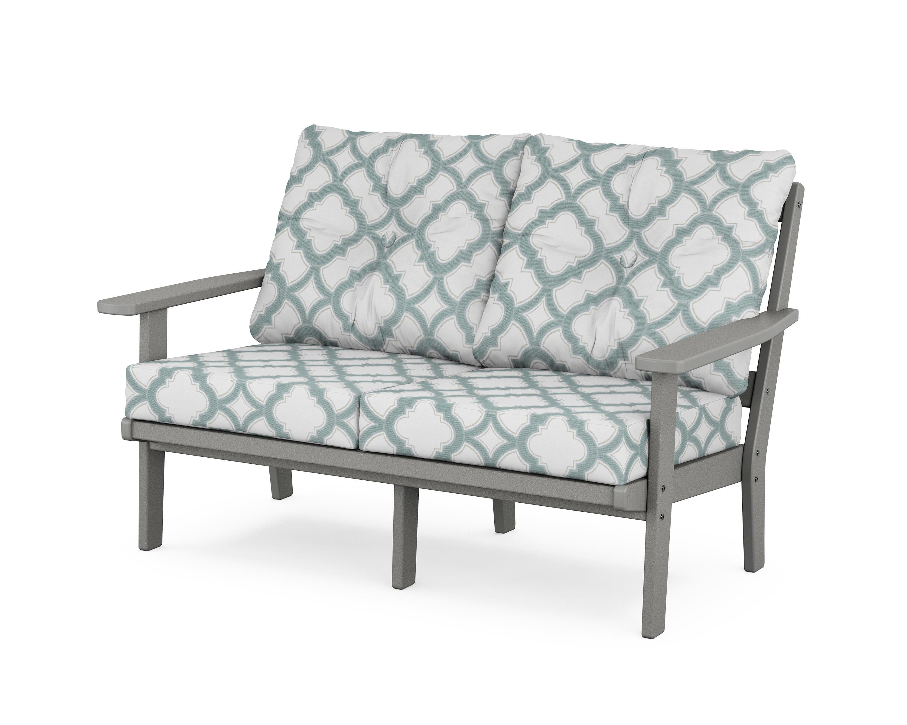 POLYWOOD® Prairie Deep Seating Loveseat in Slate Grey / Trellis Glacier Spa