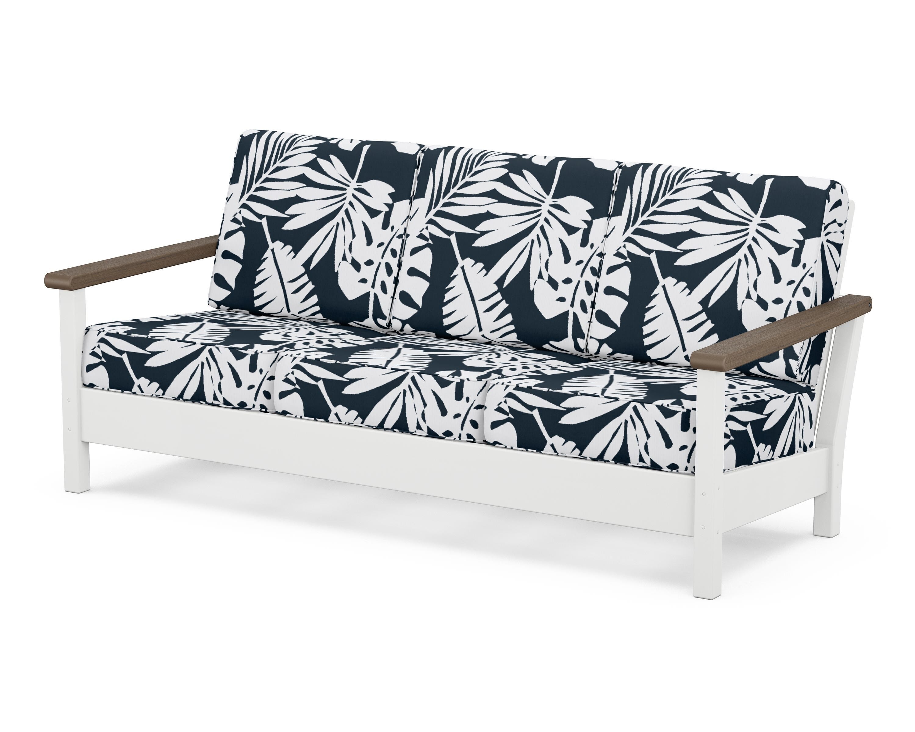 POLYWOOD® Harbour Deep Seating Sofa in White / Kona / Leaf Marine Indigo