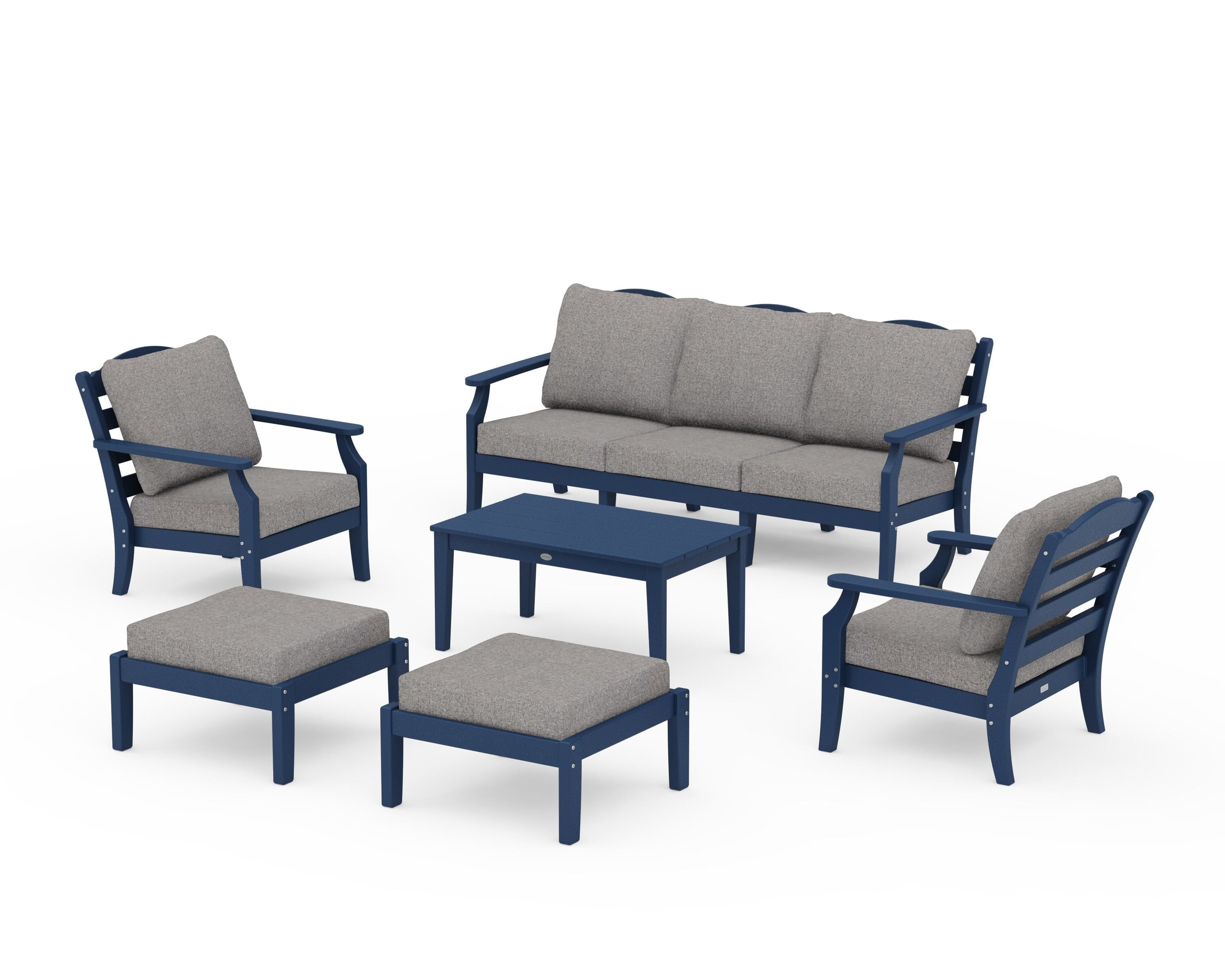 Draper James™ by  POLYWOOD® Savannah 6-Piece Lounge Sofa Set in Navy / Grey Mist