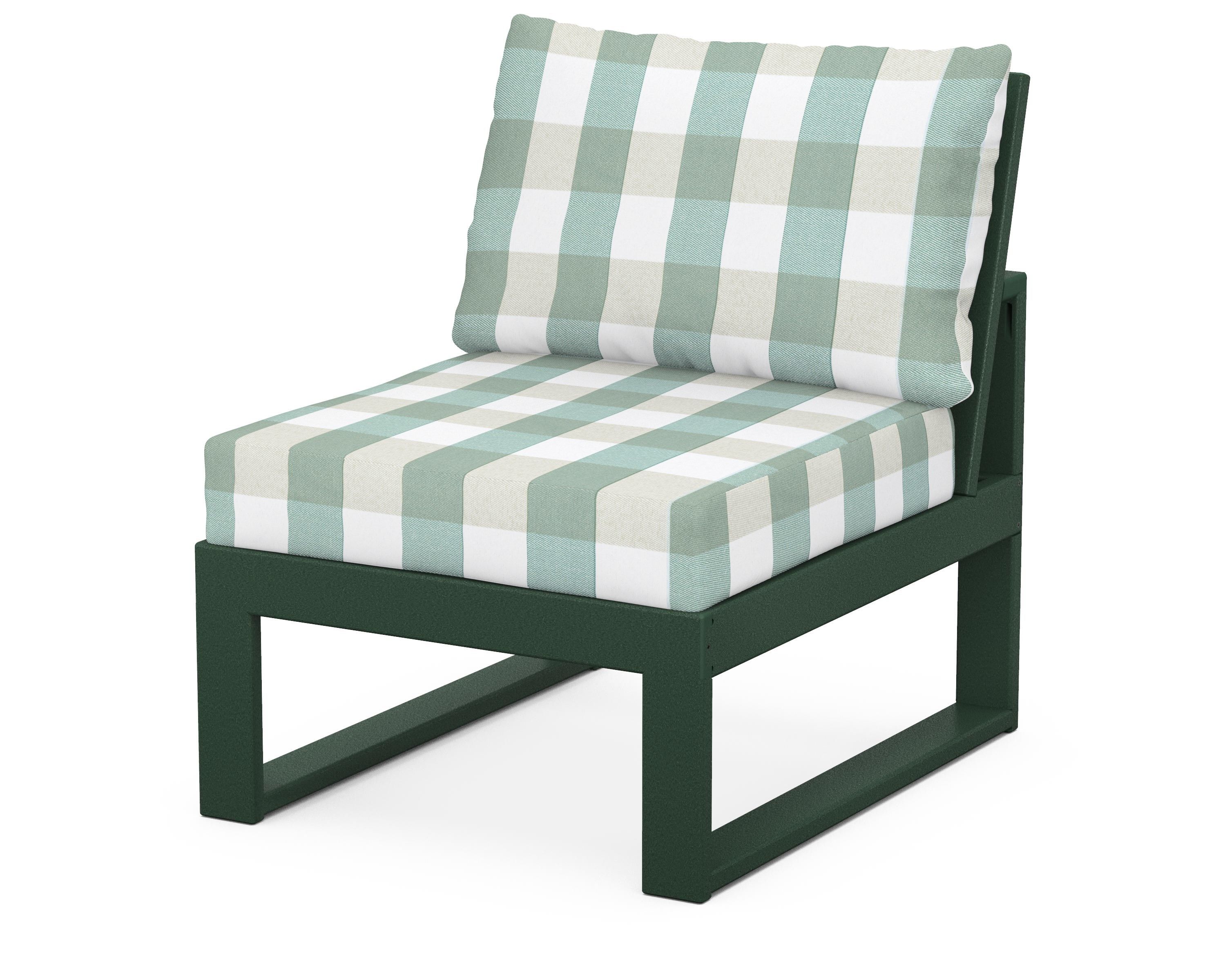 Unbranded Modular Armless Chair in Green / Buffalo Plaid Glacier Spa