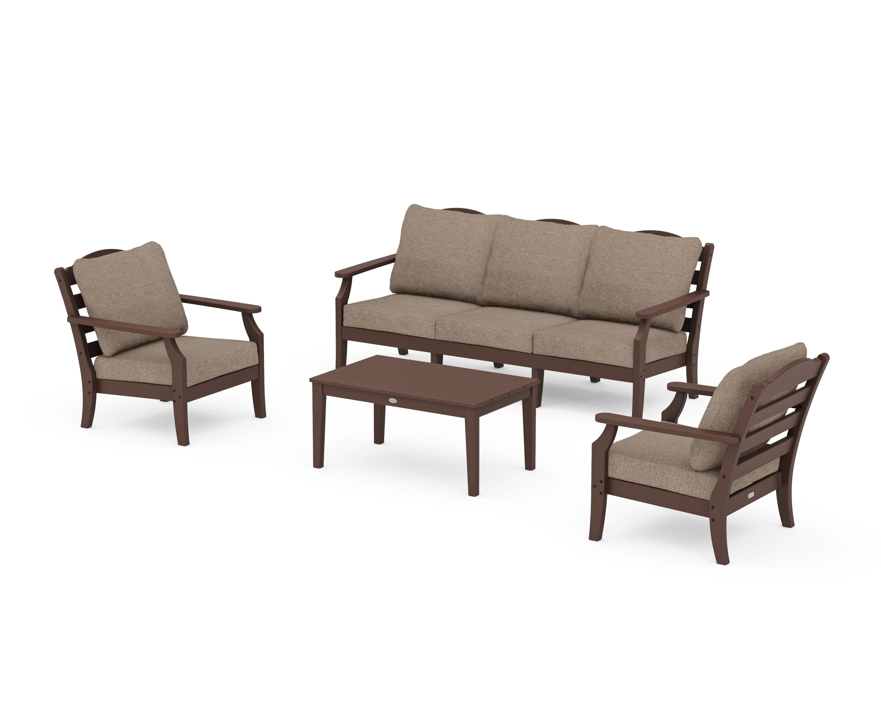 Draper James™ by  POLYWOOD® Savannah 4-Piece Deep Seating Set with Sofa in Mahogany / Spiced Burlap
