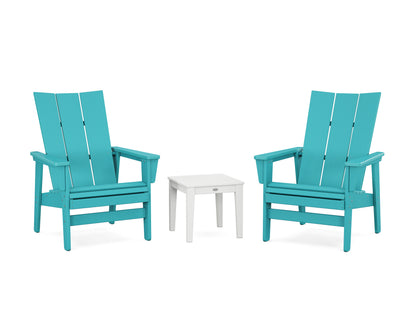 POLYWOOD® 3-Piece Modern Grand Upright Adirondack Set in Aruba / White
