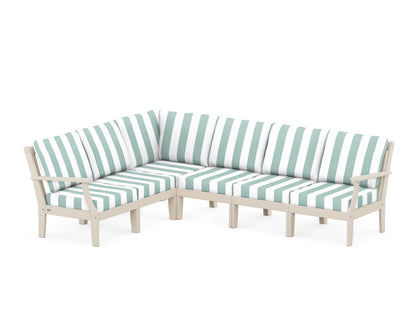 POLYWOOD® Braxton Modular 6-Piece Deep Seating Set in Sand / Cabana Stripe Glacier Spa