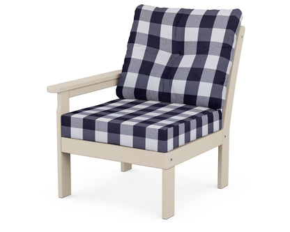 POLYWOOD® Vineyard Modular Left Arm Chair in Sand / Buffalo Plaid Navy