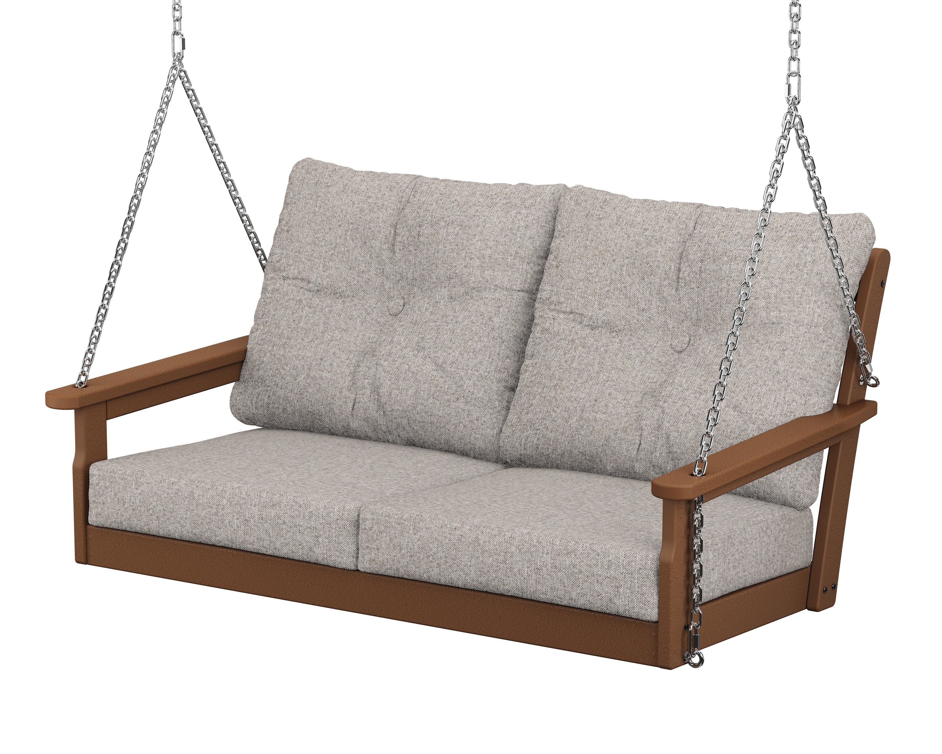 POLYWOOD® Vineyard Deep Seating Swing in Teak / Weathered Tweed