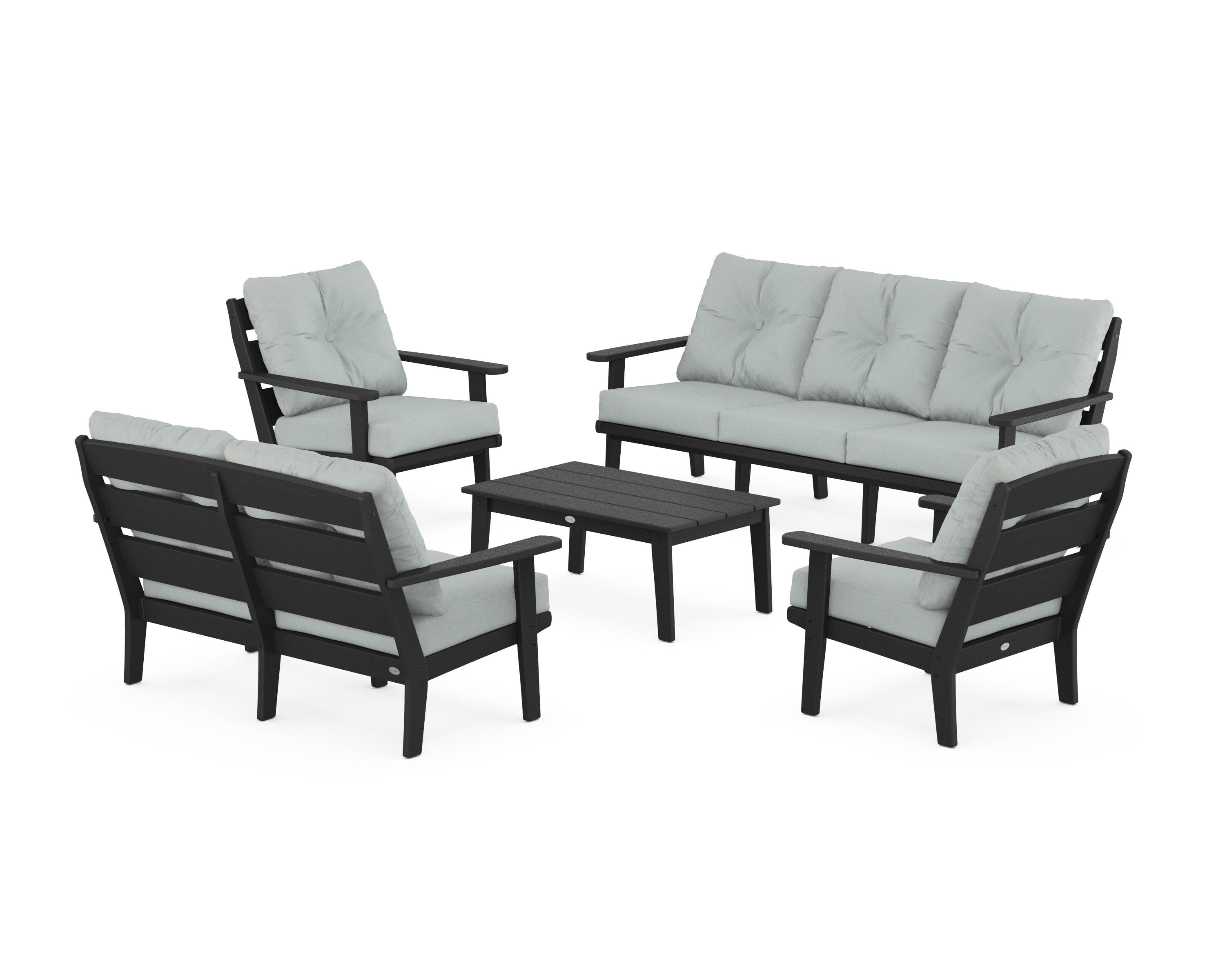 POLYWOOD® Lakeside 5-Piece Lounge Sofa Set in Black / Spa