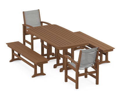 POLYWOOD® Coastal 5-Piece Dining Set in Teak / Metallic Sling