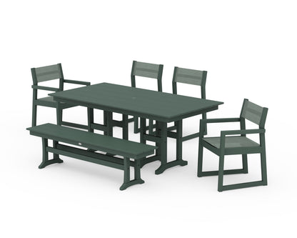 POLYWOOD® EDGE Sling 6-Piece Farmhouse Dining Set in Green / Dupioni Sea Mist Sling