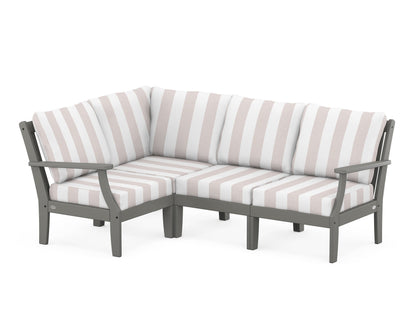 POLYWOOD® Braxton Modular 4-Piece Deep Seating Set in Slate Grey / Cabana Stripe Dune Burlap
