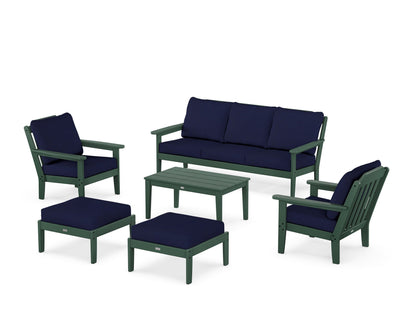 Country Living Cottage 6-Piece Lounge Sofa Set in Green / Navy
