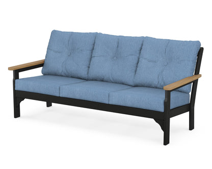 POLYWOOD® Vineyard Deep Seating Sofa in Black / Natural / Sky Blue