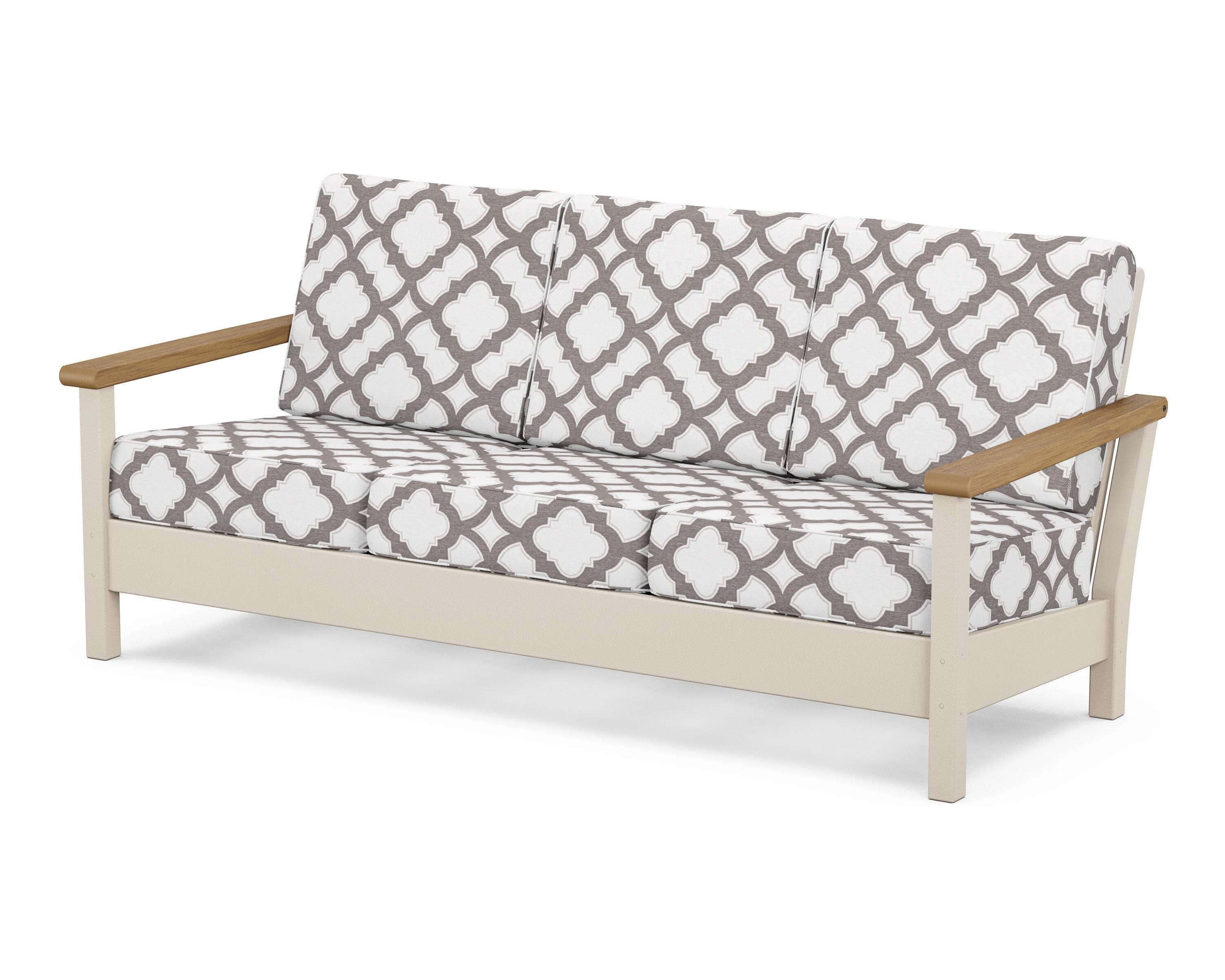 POLYWOOD® Harbour Deep Seating Sofa in Sand / Natural / Trellis Grey Mist