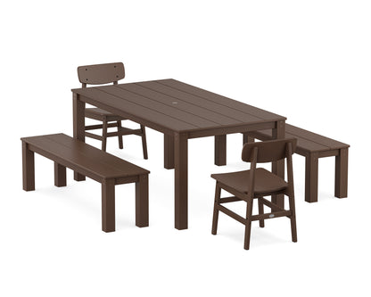 POLYWOOD® Modern Studio Urban Chair 5-Piece Parsons Dining Set with Benches in Mahogany