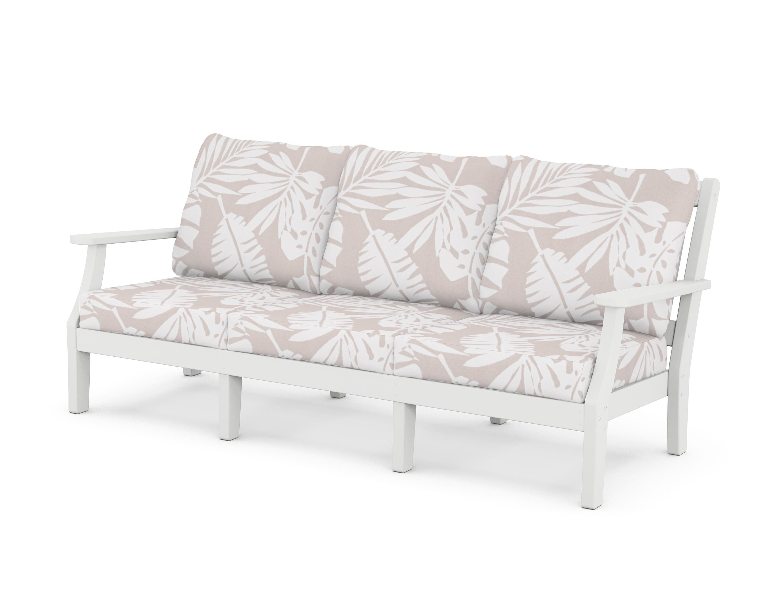 Martha Stewart by POLYWOOD® Chinoiserie Deep Seating Sofa in White / Leaf Dune Burlap