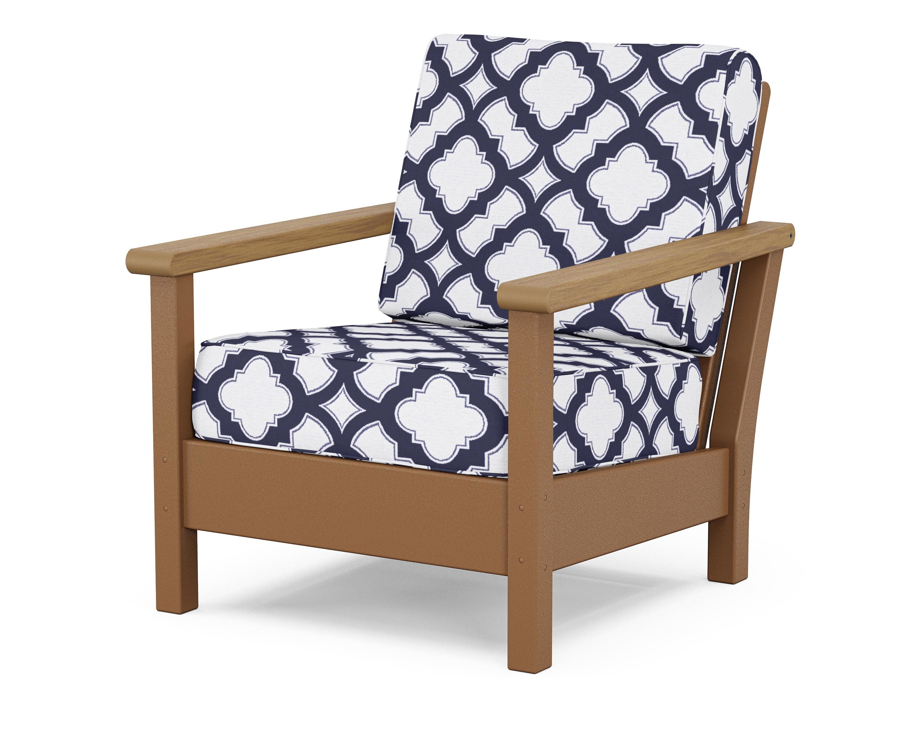 POLYWOOD® Harbour Deep Seating Chair in Teak / Natural / Trellis Navy
