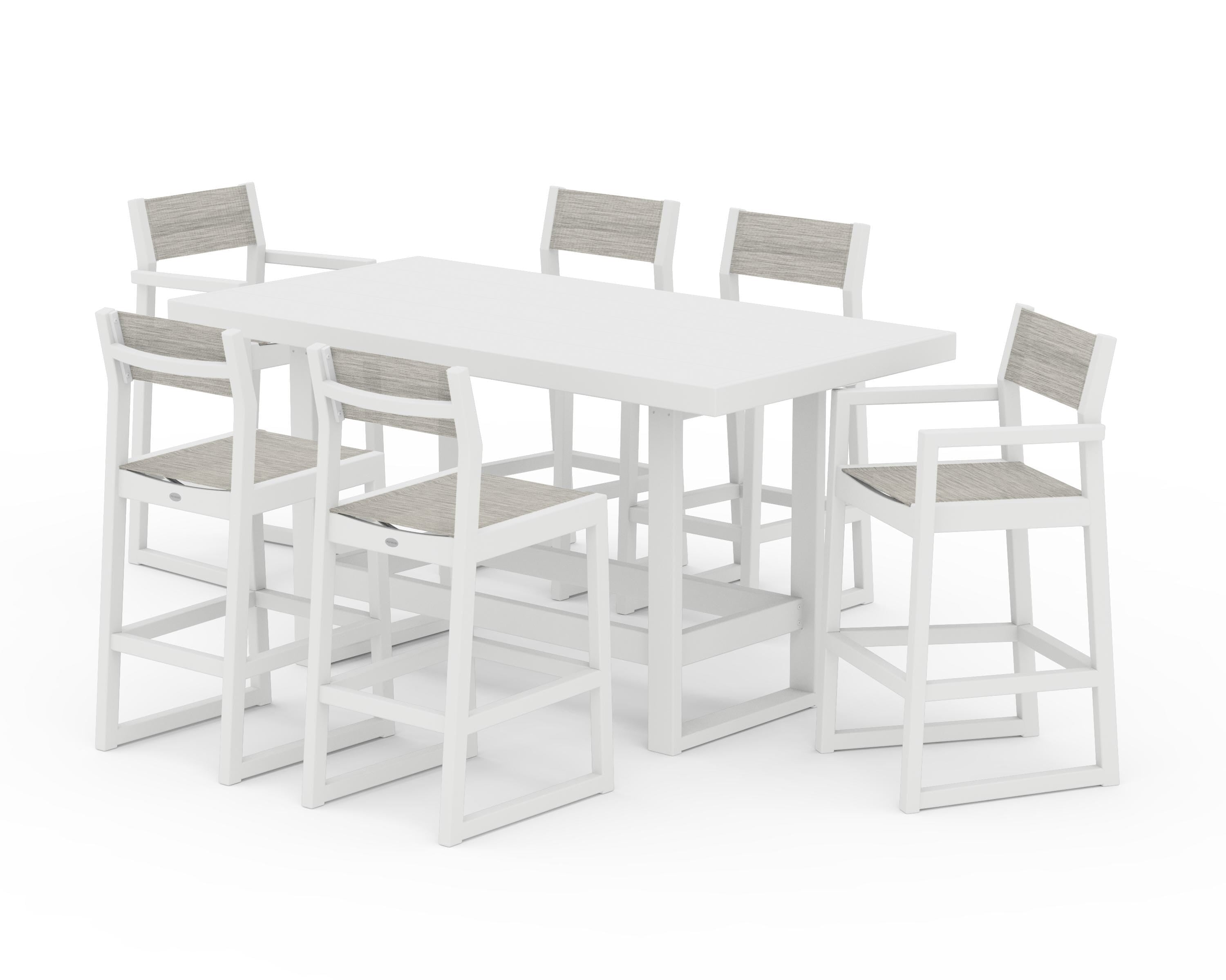 POLYWOOD® EDGE Sling 7-Piece Bar Table Set in White / Birch Sling