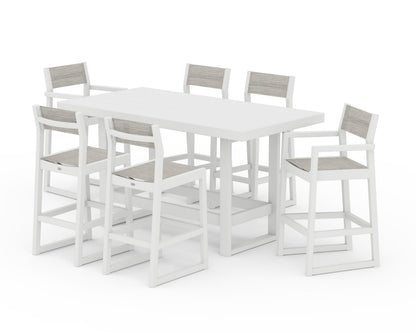 POLYWOOD® EDGE Sling 7-Piece Bar Table Set in White / Birch Sling