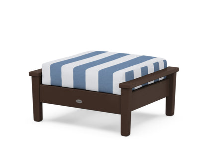POLYWOOD® Prescott Deep Seating Ottoman in Mahogany / Cabana Stripe Sky Blue