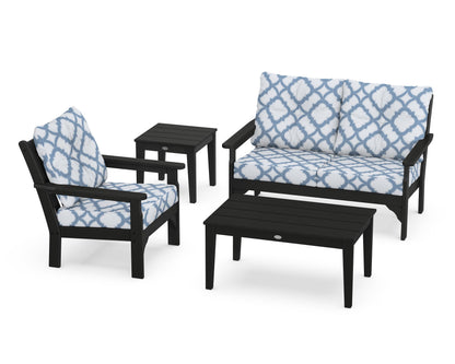 POLYWOOD® Vineyard 4-Piece Deep Seating Set in Black / Trellis Sky Blue