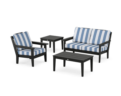 Country Living Wovendale 4-Piece Deep Seating Set in Black / Cabana Stripe Sky Blue