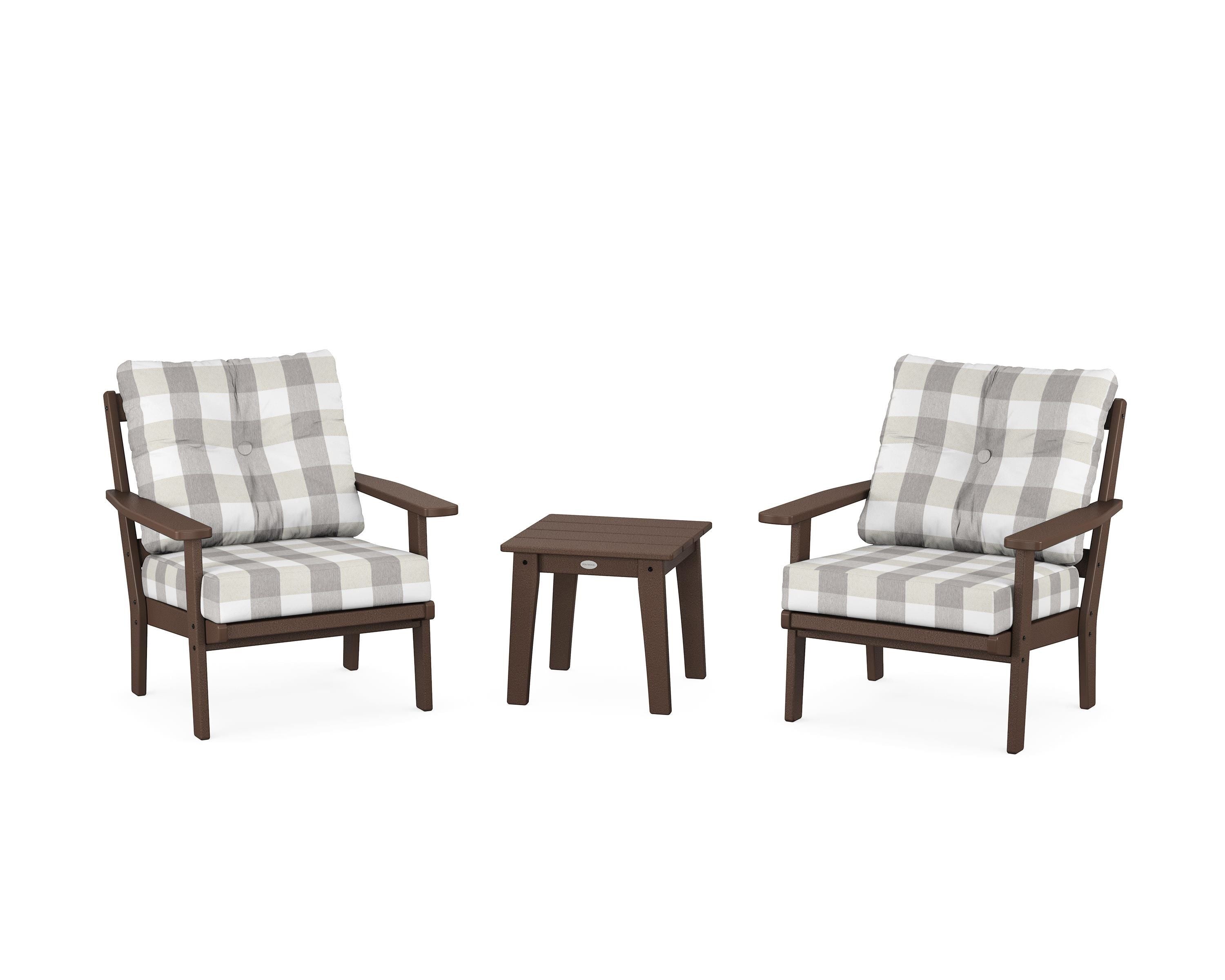 POLYWOOD® Prairie 3-Piece Deep Seating Set in Mahogany / Buffalo Plaid Grey Mist
