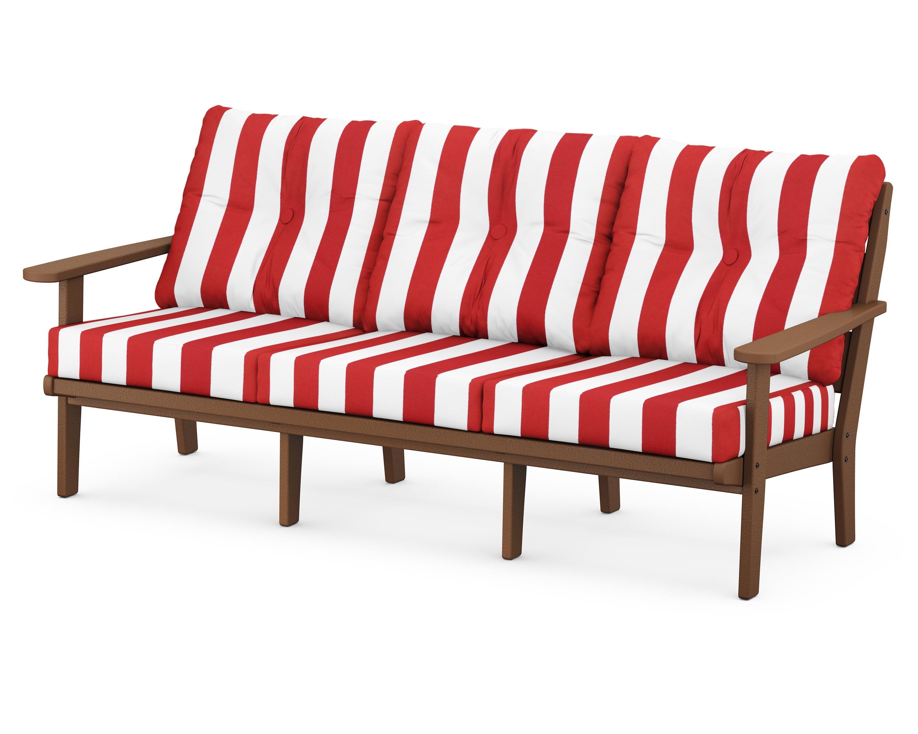 POLYWOOD® Lakeside Deep Seating Sofa in Teak / Cabana Stripe Crimson