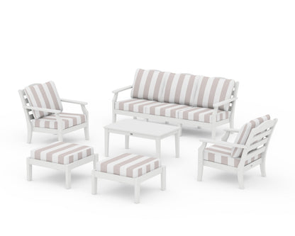 Draper James™ by  POLYWOOD® Savannah 6-Piece Lounge Sofa Set in White / Cabana Stripe Dune Burlap