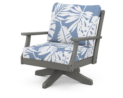 POLYWOOD® Braxton Deep Seating Swivel Chair in Slate Grey / Leaf Sky Blue