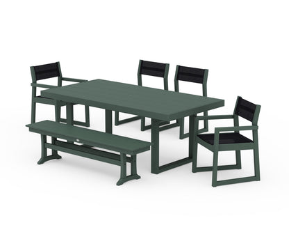 POLYWOOD® EDGE Sling 6-Piece Dining Set with Bench in Green / Black Sling