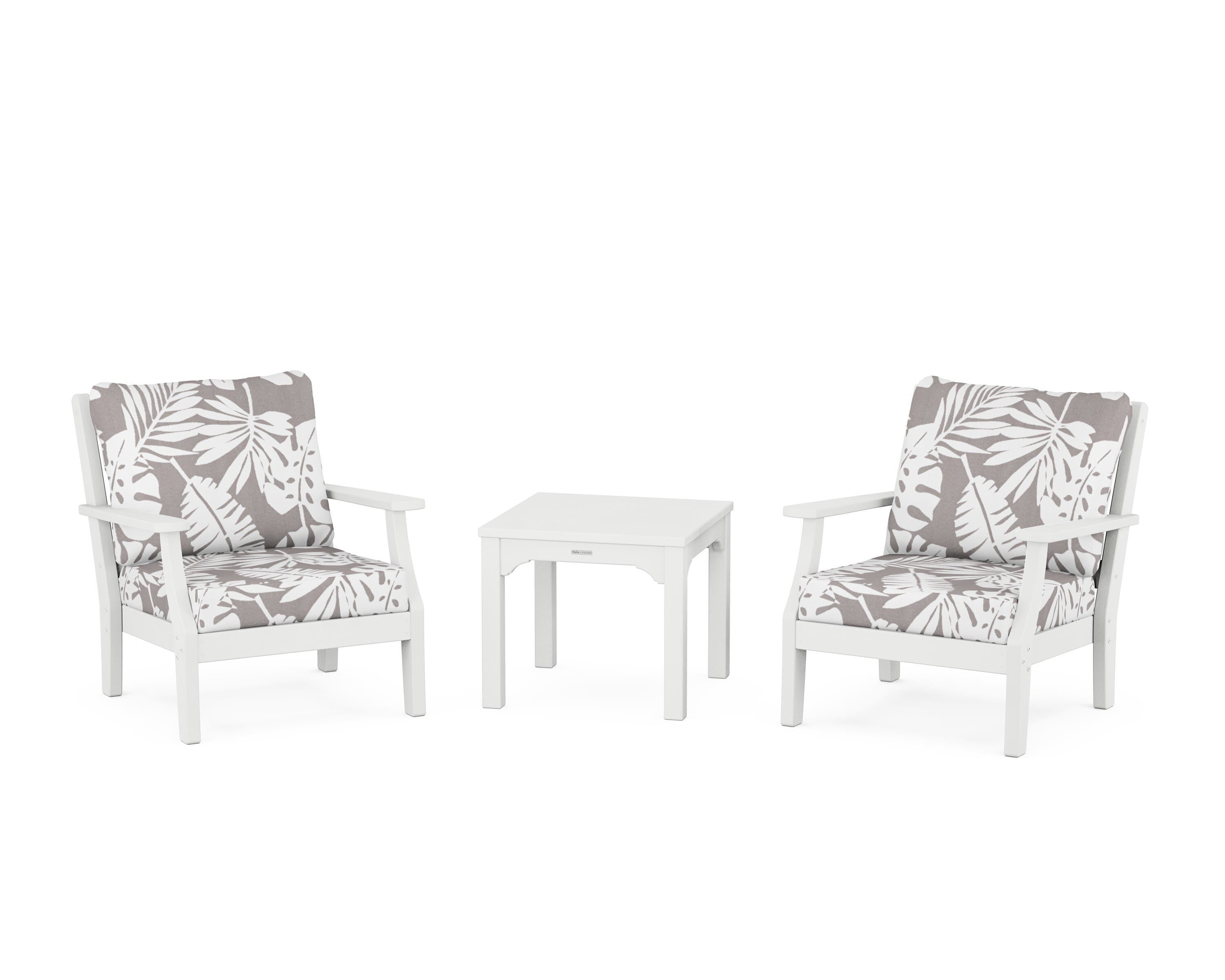 Martha Stewart by POLYWOOD® Chinoiserie 3-Piece Deep Seating Set in White / Leaf Grey Mist