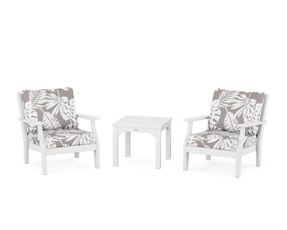 Martha Stewart by POLYWOOD® Chinoiserie 3-Piece Deep Seating Set in White / Leaf Grey Mist