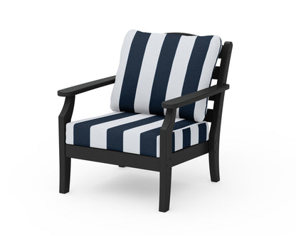 Draper James™ by  POLYWOOD® Savannah Deep Seating Chair in Black / Cabana Stripe Marine Indigo