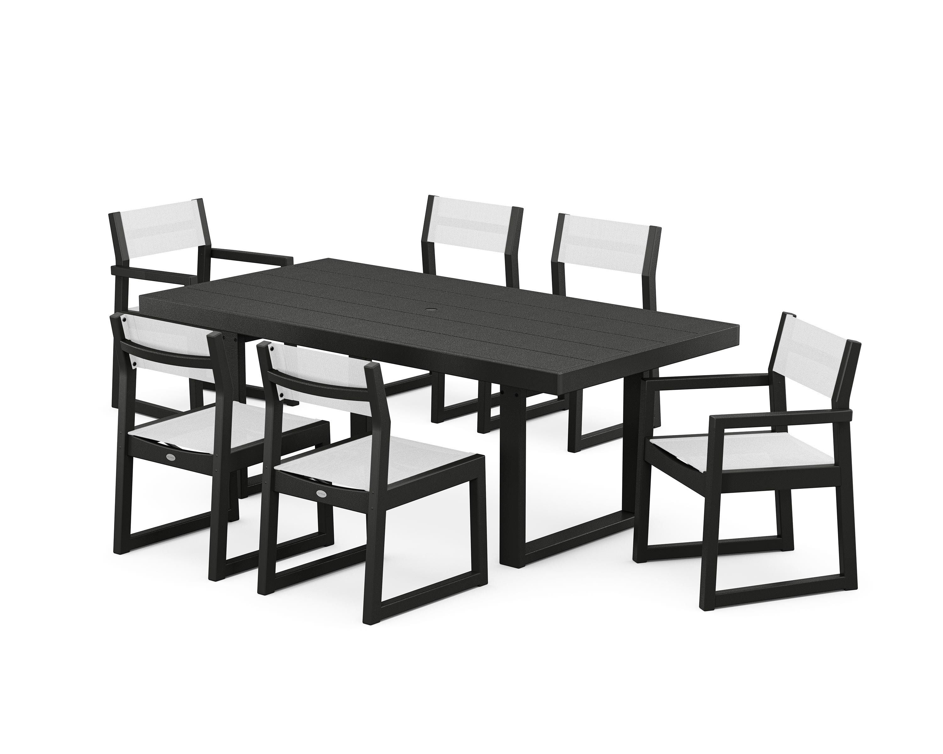 POLYWOOD® EDGE Sling 7-Piece Dining Set in Black / White Sling