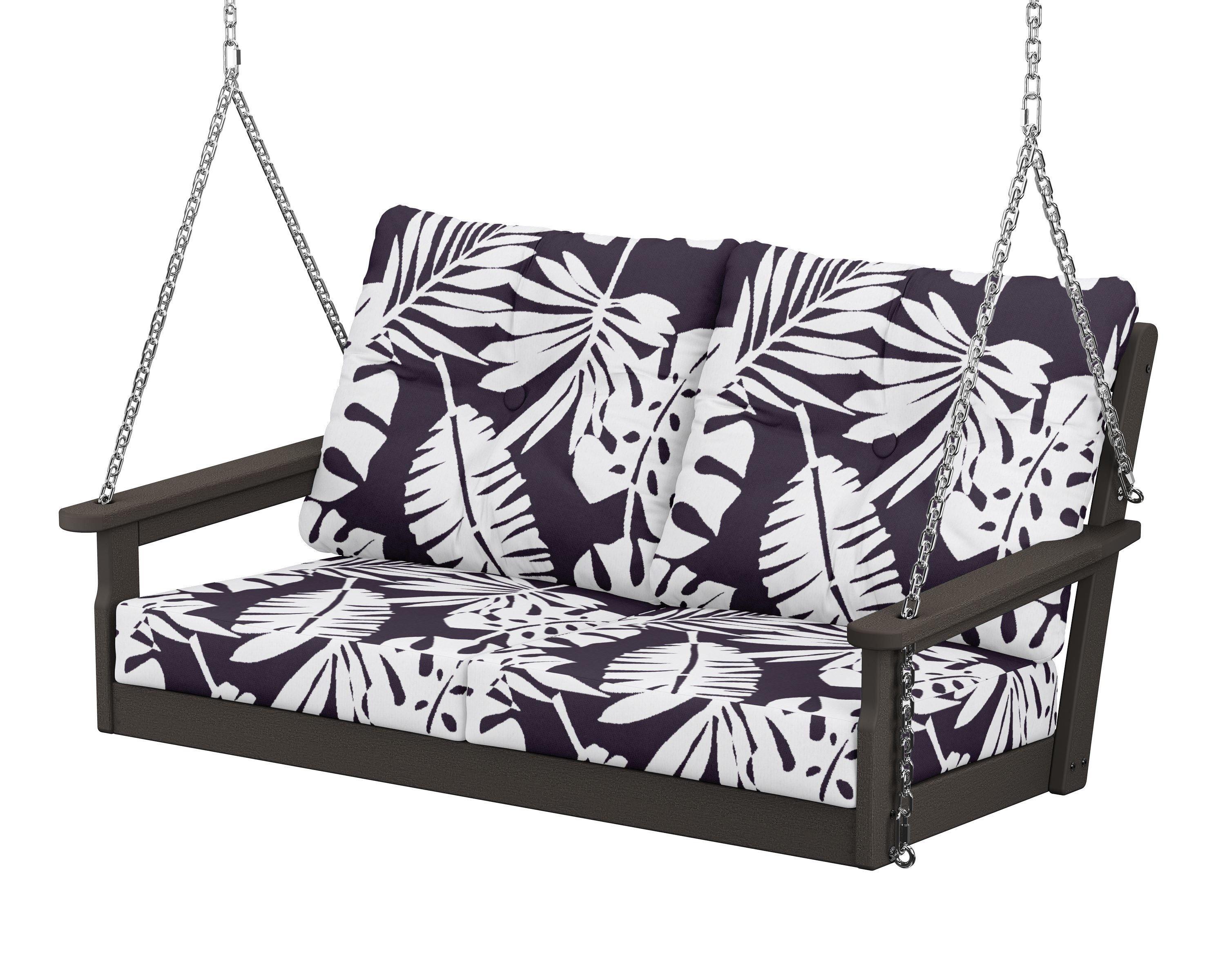 POLYWOOD® Vineyard Deep Seating Swing in Vintage Coffee / Leaf Navy