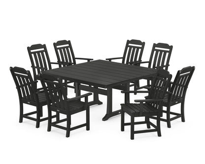 Country Living Cottage 9-Piece Square Farmhouse Dining Set with Trestle Legs in Black