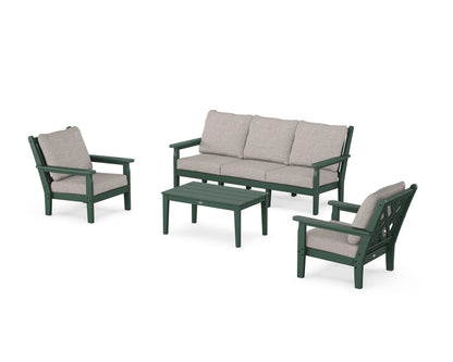 POLYWOOD® Chippendale 4-Piece Deep Seating Set with Sofa in Green / Weathered Tweed