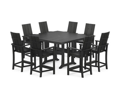 POLYWOOD® Modern Adirondack 9-Piece Farmhouse Trestle Counter Set in Black