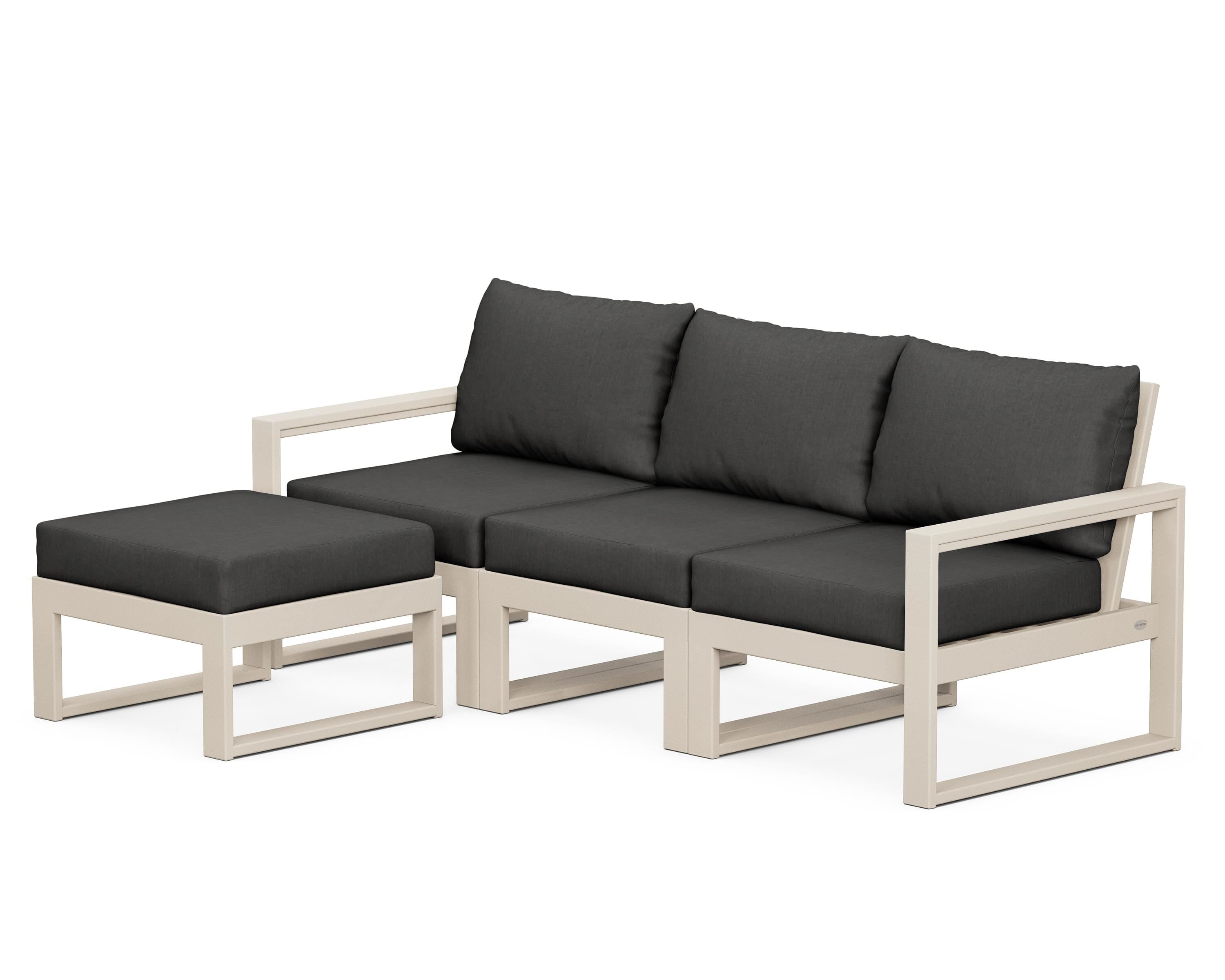 POLYWOOD® EDGE 4-Piece Modular Deep Seating Set with Ottoman in Sand / Spectrum Carbon